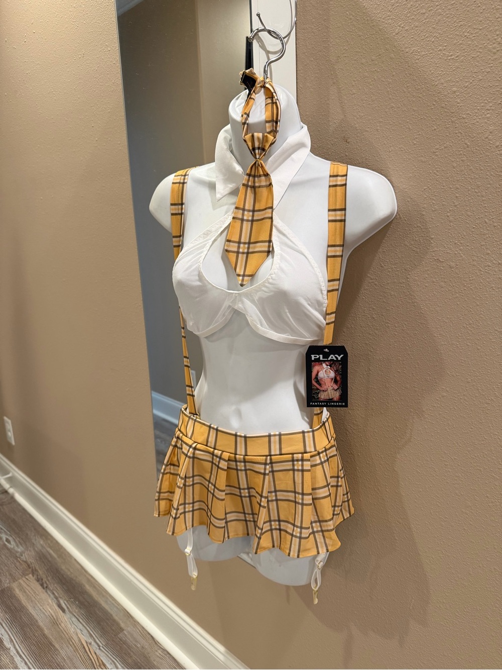 Never worn, wrong item. Yellow Plaid Camisole Set with Tie and Suspenders